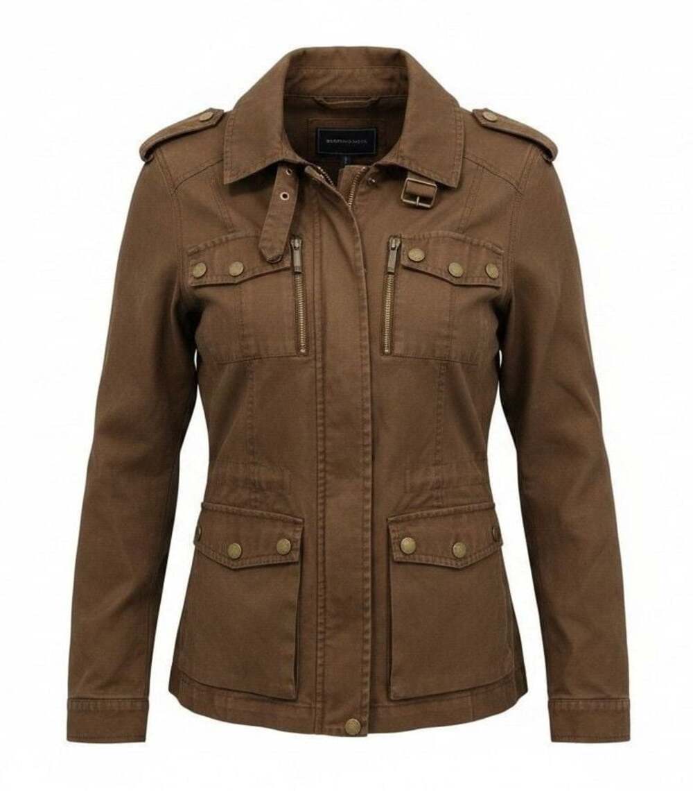 BCBGMAXAZRIA Brown Utility Jacket Military Cotton Zip Pocket Women's Size Small